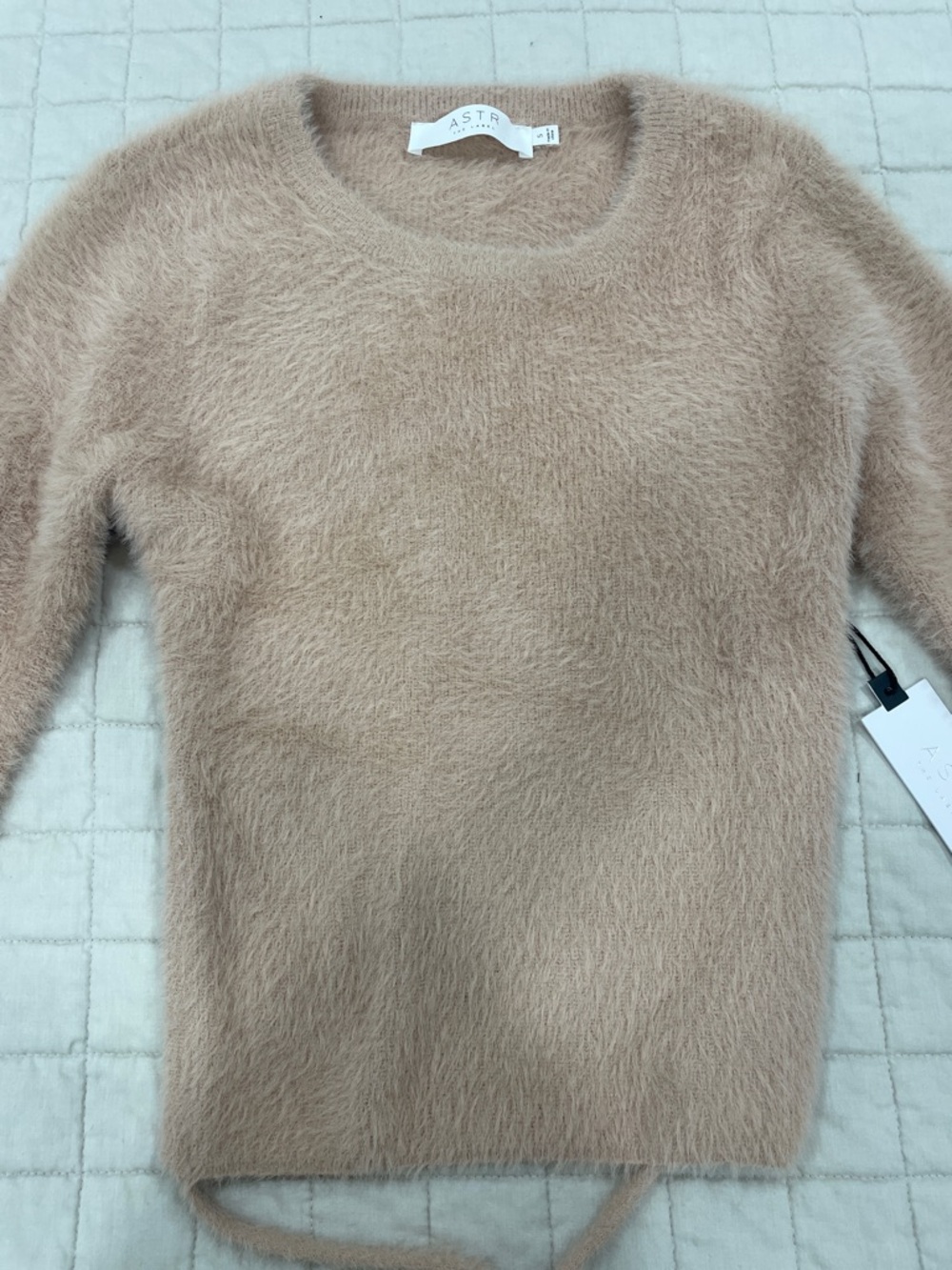 Astr Fuzzy Crewneck Sweater in Light Taupe Beige
